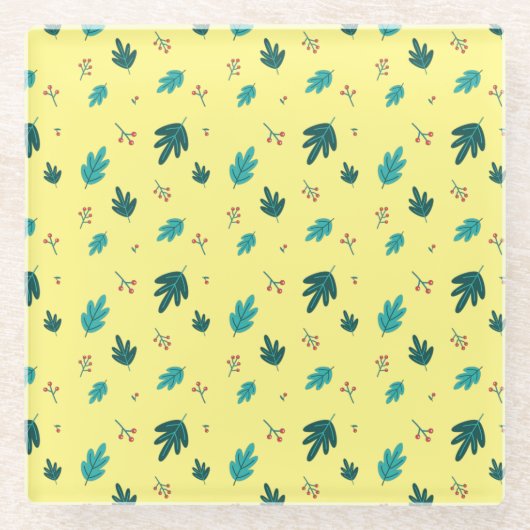 Evergreen Tree Blätter & Red Holly Berries Glasuntersetzer (Vorderseite)