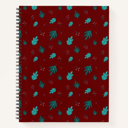 Evergreen Tree Blätter & Red Holly Berries Notizblock (Vorderseite)