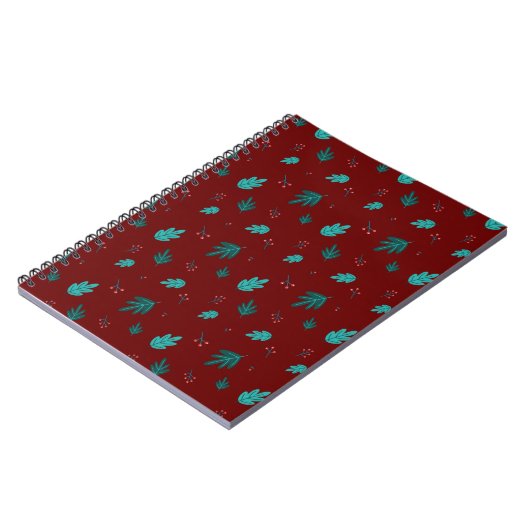 Evergreen Tree Blätter & Red Holly Berries Notizblock (Linke Seite)
