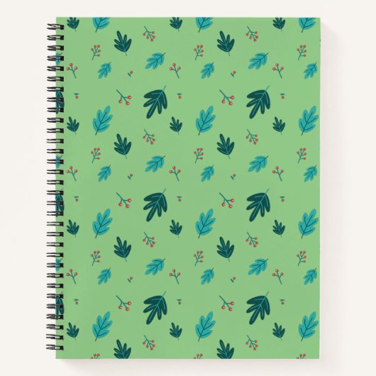 Evergreen Tree Blätter & Red Holly Berries Notizblock (Vorderseite)