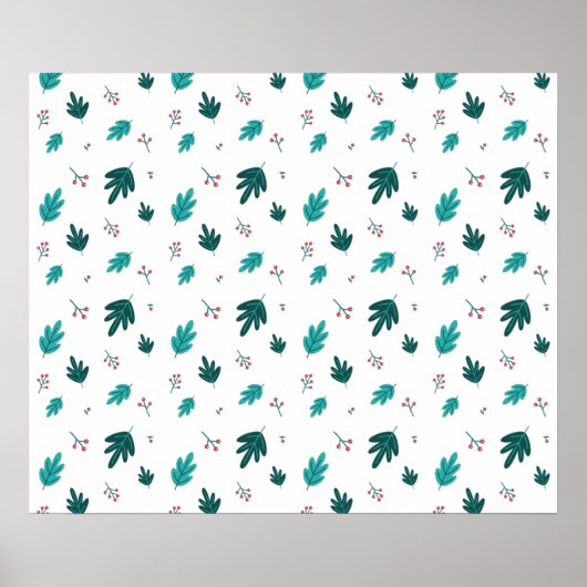 Evergreen Tree Blätter & Red Holly Berries Poster (Vorne)