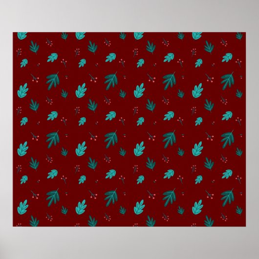 Evergreen Tree Blätter & Red Holly Berries Poster (Vorne)