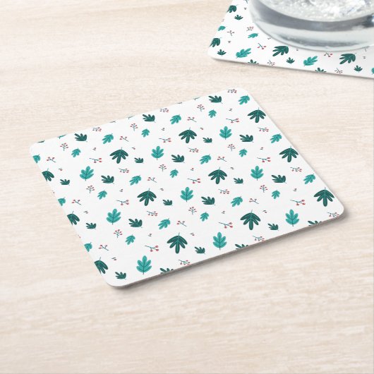 Evergreen Tree Blätter & Red Holly Berries Rechteckiger Pappuntersetzer (angewinkelt)