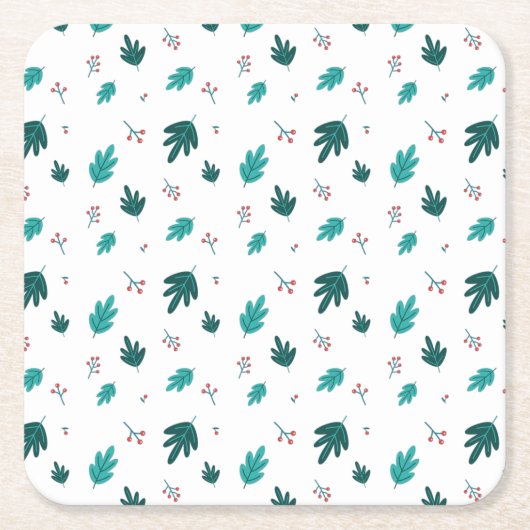 Evergreen Tree Blätter & Red Holly Berries Rechteckiger Pappuntersetzer (Vorderseite)