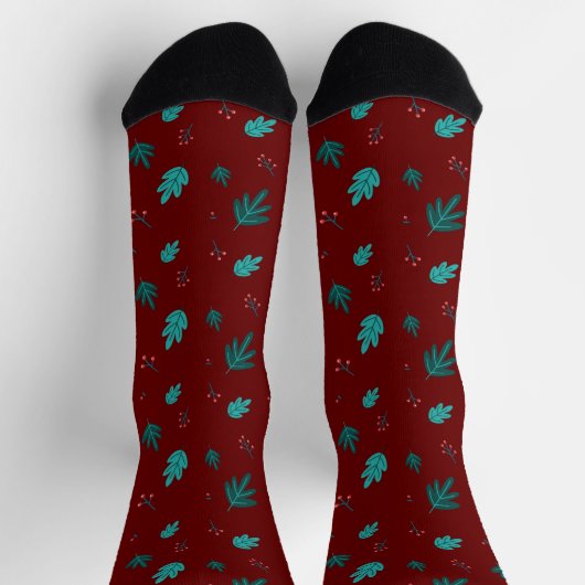 Evergreen Tree Blätter & Red Holly Berries Socken (Oben)