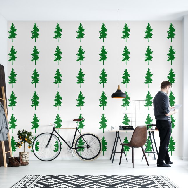 Evergreen Tree Patterns Green White Elegant Class Tapete (Wohnbereich)