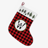 Evergreen Trees And Check Pattern Großer Weihnachtsstrumpf (Vorderansicht (hängend))