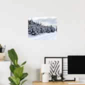 Evergreen trees and road in snow poster (Heimbüro)