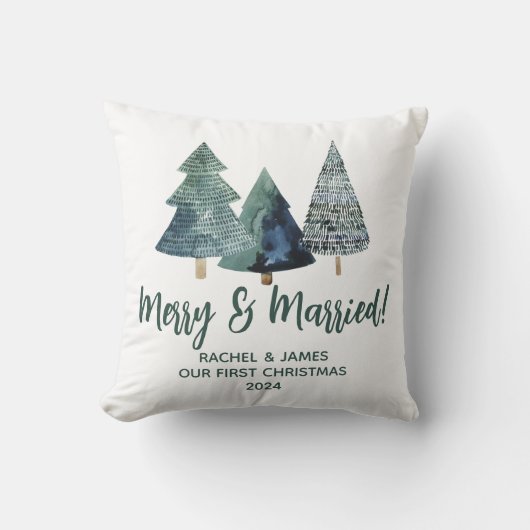 Evergreen Trees Erstes Weihnachtsfest froh und Ver Kissen (Vorderseite)