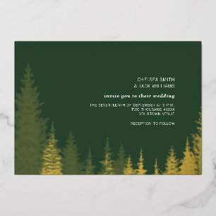 Evergreen Trees Golden Rustic Wedding Folieneinladung