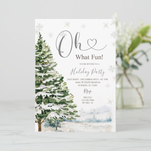 Evergreen Trees Holiday Winter Party Einladung (Stehend Vorderseite)