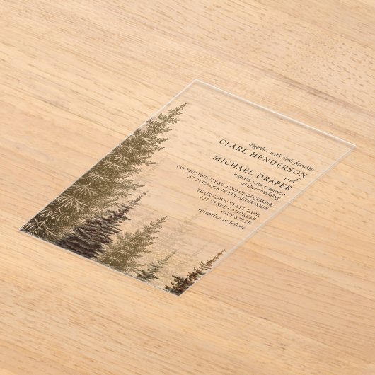 Evergreen Trees Rustic Woodland Wedding Acryleinladungen (Ablage )