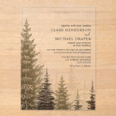 Evergreen Trees Rustic Woodland Wedding Acryleinladungen (Vorderseite)
