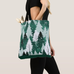 Evergreen Trees Winterwald Schnee Mit Monogramm Tasche