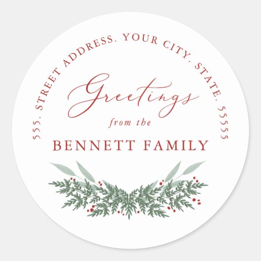 Evergreen und Berries, Rücksendeadresse Runder Aufkleber (Vorderseite)