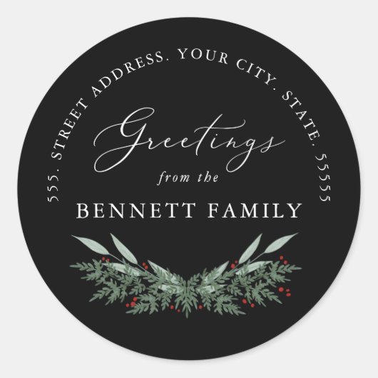 Evergreen und Berries, Rücksendeadresse Runder Aufkleber (Vorderseite)