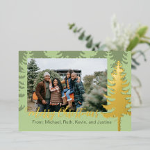 Evergreen und Gold Foil Holiday Foto Card