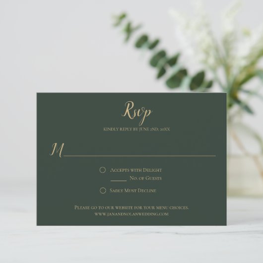 Evergreen und Gold RSVP-Karten RSVP Karte (Stehend Vorderseite)