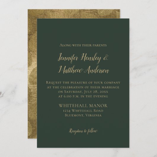 Evergreen und Gold Winter Wedding Einladungen (Vorne/Hinten)