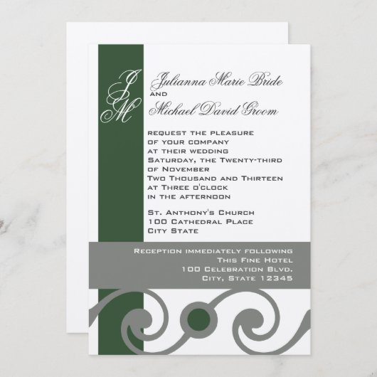 Evergreen und grau einladung (Vorne/Hinten)