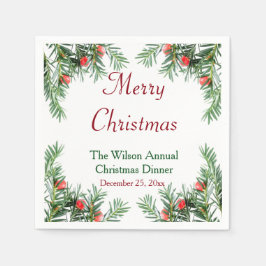 Evergreen und Red Berries Weihnachten Napkins Serviette