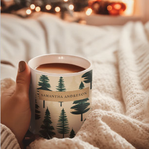Evergreen Vintag Pine in Dark Green und Beige Kaffeetasse