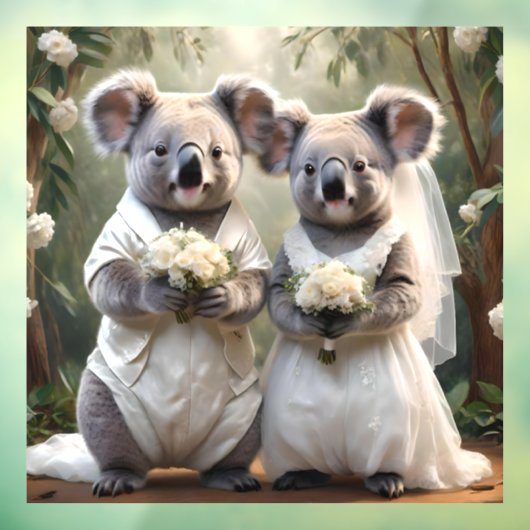 "Evergreen Vows: Eine Koala-Hochzeit in Weiß" Fensteraufkleber (Blatt 3)