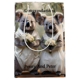 "Evergreen Vows: Eine Koala-Hochzeit in Weiß" Mittlere Geschenktüte