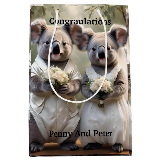 "Evergreen Vows: Eine Koala-Hochzeit in Weiß" Mittlere Geschenktüte (Vorderseite)