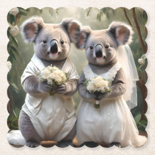 "Evergreen Vows: Eine Koala-Hochzeit in Weiß" Untersetzer
