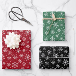 Evergreen Weihnachten Schneeflocken Rot Grün Schwa Geschenkpapier Set
