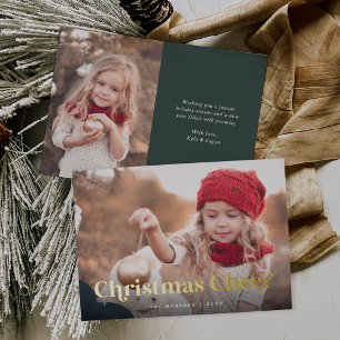 Evergreen   Weihnachts-Chef Zwei Foto Gold Folien Feiertagskarte