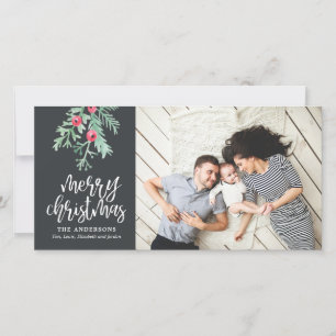 Evergreen Weihnachtsfeiertag Foto Slate Feiertagskarte