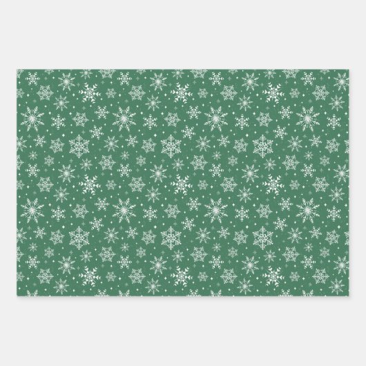 Evergreen Weihnachtsschneeflocken Red Green Silver Geschenkpapier Set (Vorderseite 2)