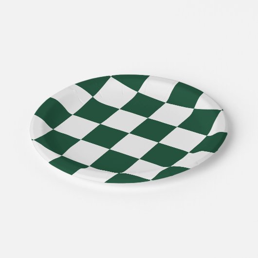 Evergreen/White Checked Pappteller (Schrägansicht)