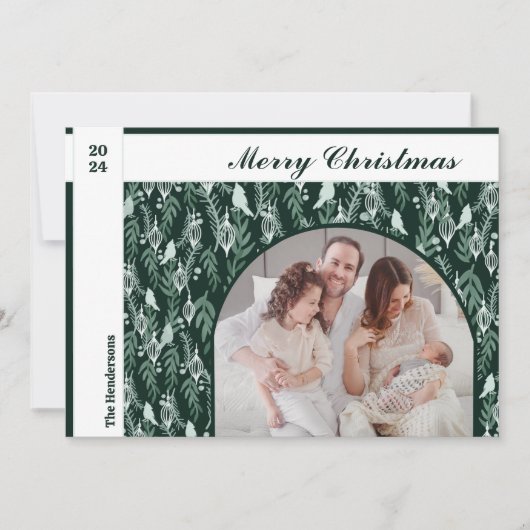 Evergreen White Ribbon Modern Ein Foto Weihnachten (Vorderseite)