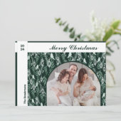 Evergreen White Ribbon Modern Ein Foto Weihnachten (Stehend Vorderseite)