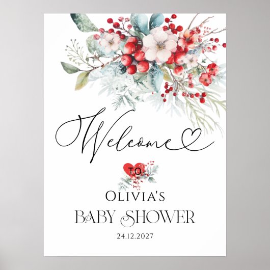 Evergreen Winter Baby Dusche Willkommen Poster (Vorne)