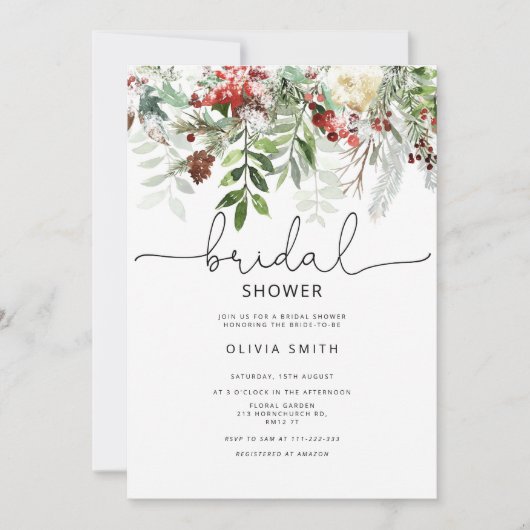 Evergreen Winter Brautdusche Einladung (Vorderseite)