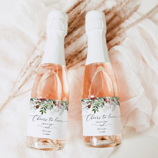 Evergreen winter elegant Cheers to Liebe Schaumweinetikett