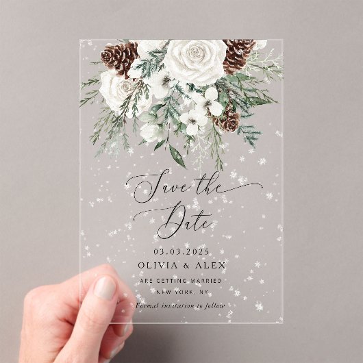 Evergreen Winter Elegant Save the Date Acryleinladungen (Insitu (Handheld))