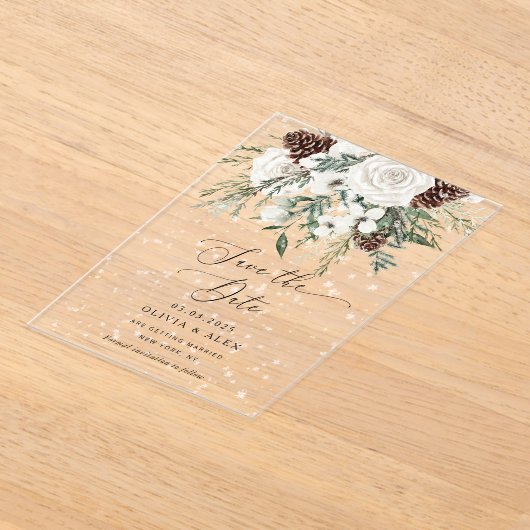 Evergreen Winter Elegant Save the Date Acryleinladungen (Ablage )