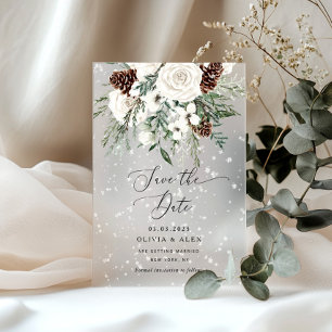 Evergreen Winter Elegant Save the Date Acryleinladungen