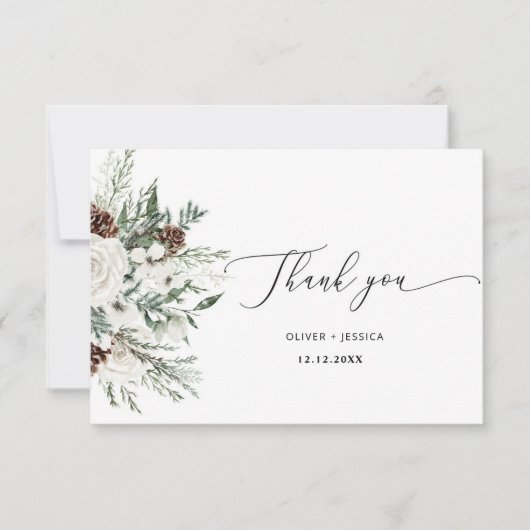 Evergreen Winter elegante Hochzeit Vielen Dank Karte (Vorderseite)