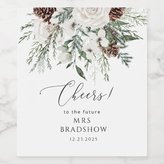 Evergreen winter elegantes Brautparty Weinetikett (Einzelnes Label)