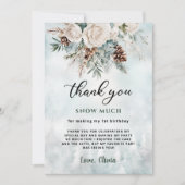 Evergreen Winter Erster Geburtstag Danke Karte (Vorderseite)