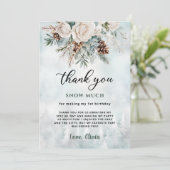 Evergreen Winter Erster Geburtstag Danke Karte (Stehend Vorderseite)