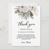 Evergreen Winter Erster Geburtstag Dankeskarte (Vorderseite)