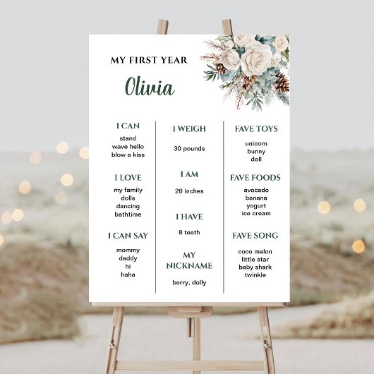 Evergreen Winter Erster Geburtstag Meilenstein Poster