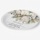 Evergreen Winter Floral Brautparty Pappteller (Schrägansicht)